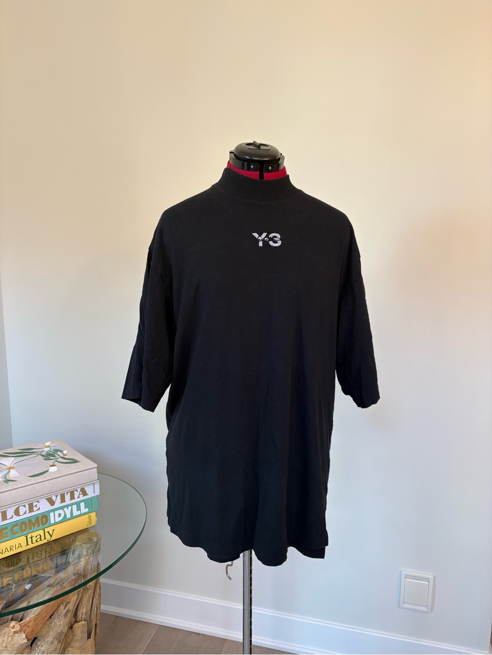Y-3 Black Short-Sleeve Mock Neck Tee with Subtle Logo